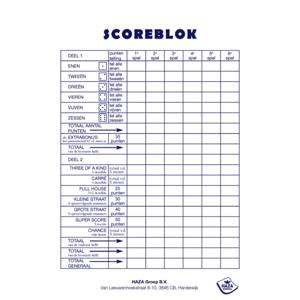 Haza scoreblok Yahtzee 250 vellen - Dobbelspellen - Familiespelletjes