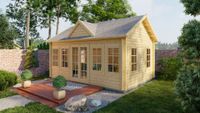 Blokhut Clockhouse Trevor 70 mm 550x400 cm - Red class wood geïmpregneerd- Zadeldak- Geïmpregneerd vurenhout- Tuindeco