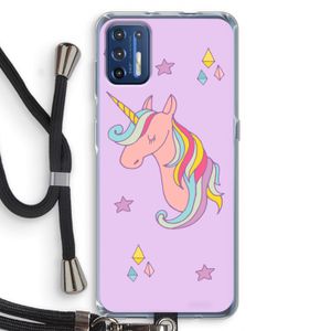 Roze eenhoorn: Motorola Moto G9 Plus Transparant Hoesje met koord