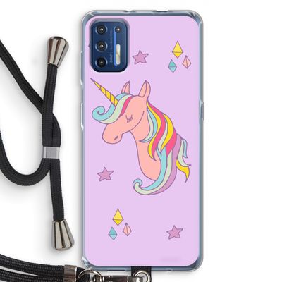 Roze eenhoorn: Motorola Moto G9 Plus Transparant Hoesje met koord