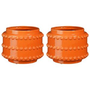 Pot - 2x - boaz - gebobbeld - oranje - 16.5 x 21 cm