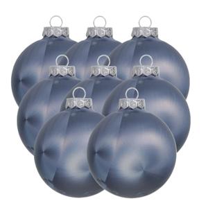 Luxe kerstballen - 8x stuks - 8 cm - donkerblauw - glas - ice finish - kerstversiering