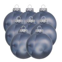 Luxe kerstballen - 8x stuks - 8 cm - donkerblauw - glas - ice finish - kerstversiering