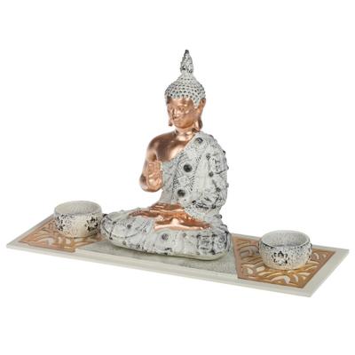 Concorde Boeddha beeld - met kaarshouder - polystone - 33 cm