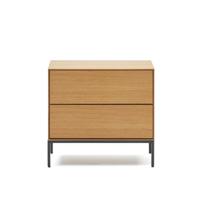 Kave Home Vedrana bijzettafel 2 laden eiken en zwarte stalen poten