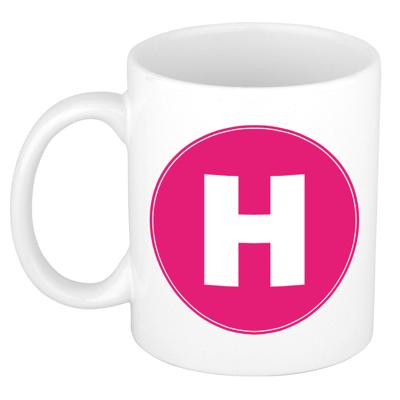 Koffie mok met de letter H - beker - roze - eerste letter van een voornaam - wit - 300 ml Koffie mok met de letter H - beker - roze - eerste letter van een voornaam - wit - 300 ml