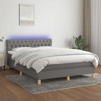 Boxspring met matras en LED stof donkergrijs 140x190 cm