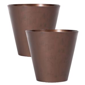 Bloempot/plantenpot voor buiten - Set van 4x stuks - kunststof - brons/cortenstaal look - D25 x H23