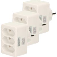 Stopcontact splitter - 3x - triple - wit - voor 3 platte stekkers - verdeelstekkers