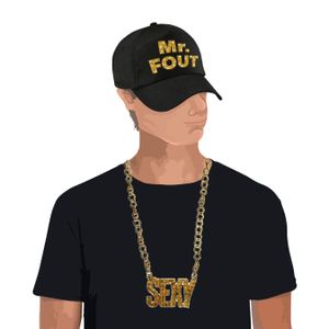 Mr. FOUT baseballcap zwart/goud heren en een gouden sexy ketting