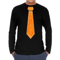 Verkleed shirt voor heren - stropdas glitter oranje - zwart - carnaval - foute party - longsleeve - thumbnail