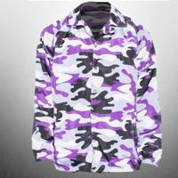 Mens Camo Lilac Fleece Lined Wind-Proof Snap Button Coach Jacket Camo Lilac / XXXL