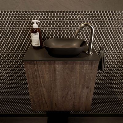 Mondiaz Fowy toiletmeubel 50cm dark brown met blad en waskom urban rechts 1 kraangat