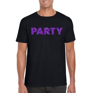 Zwart Party t-shirt met paarse glitters heren