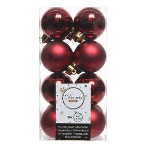 16x Kunststof kerstballen glanzend/mat donkerrood 4 cm kerstboom versiering/decoratie   -