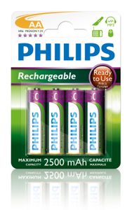 Philips oplaadbare batterijen AA/HR6 1,2 Volt 2500 mAh 4 stuks