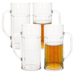 Bierpul/bierglas ribbel - 4x - transparant onbreekbaar kunststof - 56 cl/560 ml