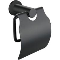 Mat Zwarte Toiletrolhouder Met Klep - Rond Design