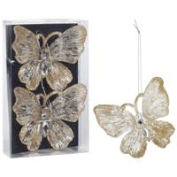 Christmas decoration Kersthanger - 2x - vlinder - goud - 15 cm