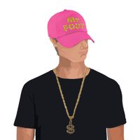 Mr. FOUT baseballcap roze/goud heren en een gouden dollarketting