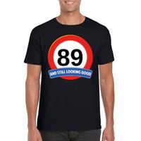 89 jaar verkeersbord t-shirt zwart heren 2XL  - - thumbnail