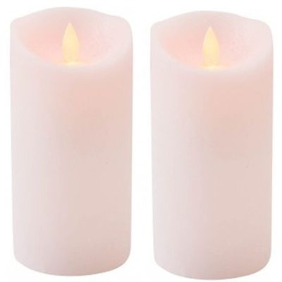 2x Roze LED kaars / stompkaars met bewegende vlam 15 cm