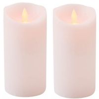 2x Roze LED kaars / stompkaars met bewegende vlam 15 cm