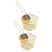 2x stuks gouden patat/snack serveermandjes/frietmandjes 10 cm - Serveerschalen - thumbnail