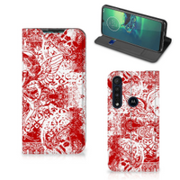 Mobiel BookCase Motorola G8 Plus Angel Skull Rood - thumbnail