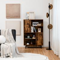 Boekenkast Houten Opbergkast met Deuren en Open Planken 80 x 24 x 120 cm Koffie