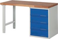 Promat Werkbank | serie BK 650 | B1500xD700xH840mm beukenhout massief | lichtgrijs RAL7035 gentiaanblauw RAL5010 | 4 laden - 9000425524 9000425524 - thumbnail