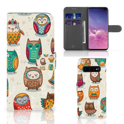 Samsung Galaxy S10 Plus | Telefoonhoesje | Met pasjeshouder | Vrolijke Uilen