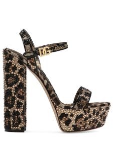 Dolce & Gabbana 105mm leopard-print platform sandals - Marron