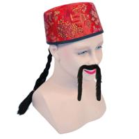 Aziatisch Chinese verkleedset - hoedje met kwast en snor - Carnaval verkleed accessoires