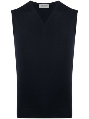 John Smedley pull sans manches à col v - Bleu
