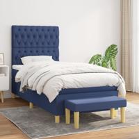 Boxspring met matras stof blauw 90x190 cm