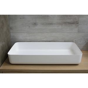 Waskom Opbouw Rechthoekig Luca Sanitair 80x40x13,5 cm Mineraalsteen Glans Wit