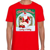 Fout kerst t-shirt merry shitmas turkey rood voor heren - thumbnail