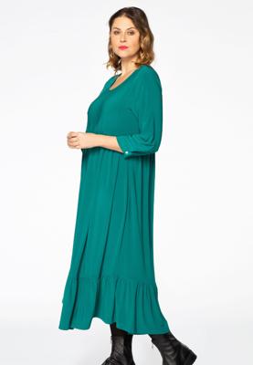 Yoek Jurk ruches | Groen | Maat 46/48