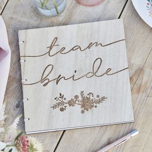 Gastenboek Bruiloft &apos;Team Bride&apos; Vintage Rustiek Hout