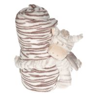 Wit/beige dierenprint deken 100 x 75 cm met klittenband zebra knuffel - thumbnail