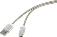 Renkforce USB-kabel USB 2.0 USB-A stekker, USB-C stekker 1.00 m Zilver Kabelmantel van RVS RF-4888671 - thumbnail