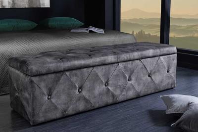 Chesterfield Slaapbank EXTRAVAGANCIA 140cm Grijs Fluweel met opbergruimte - 44425