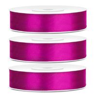 3x Fuchsia roze satijnlinten op rol 1,2 cm x 25 meter cadeaulint verpakkingsmateriaal - Cadeaulinten