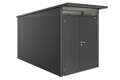Metalen berging AvantGarde ECO A4 180x380x222 cm met dubbele deur- Lessenaarsdak- Metaal- Biohort