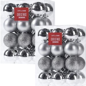 48x Zilveren kerstballen 3 cm kunststof mat/glans/glitter