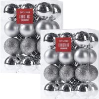 48x Zilveren kerstballen 3 cm kunststof mat/glans/glitter - thumbnail