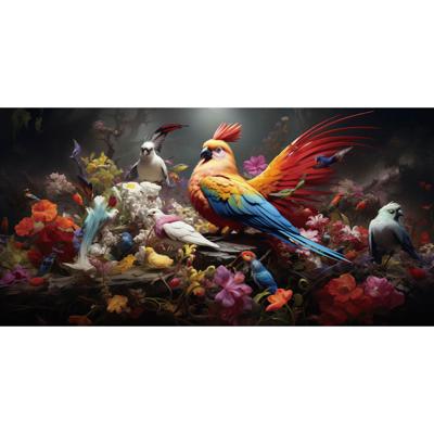 Glasschilderij Papegaai met vogels 160x80