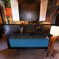Badkamermeubelset Mondiaz Erin 120 cm met 1 Lade met RIDGE Wastafel Rechts Urban Zonder Kraangaten Greeploos Mat Jeans