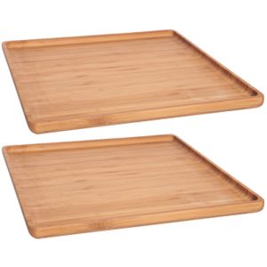 Set van 2x stuks bamboe houten dienbladen met opstaande rand 26 x 26 cm vierkant